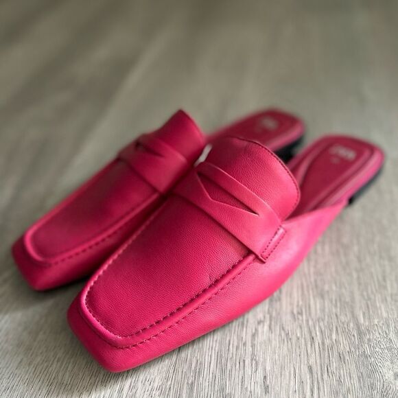 ZARA LEATHER MULE LOAFERS Fuchsia - Picture 3 of 9